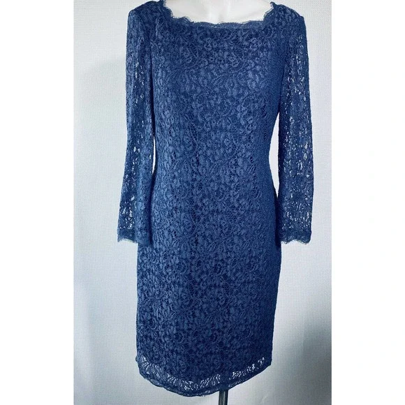 Adrianna Papell | Dresses | Adrianna Papell Sheath Dress Purple Lace Vback Long  Sleeve | Poshmark